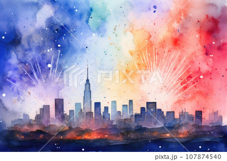 Urban Euphoria: Colorful Skyline Fireworks Urban Euphoria: Colorful Skyline Fireworks 107874540