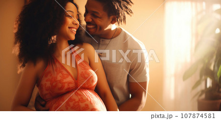 Radiant Pregnancy: A Couple's Happy Embrace 107874581