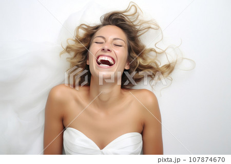 Radiant Bride: Genuine Happiness on a White Canvas 107874670