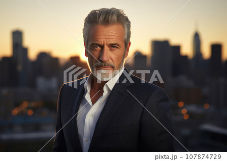 Mature Executive Posing Against Cityscape Backdrop 107874729