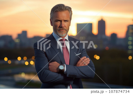 Distinguished Corporate Leader in Evening Cityscape 107874734