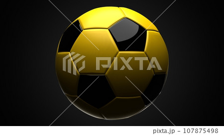 Yellow soccer ball on black background. 107875498