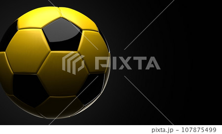 Yellow soccer ball on black text space. Yellow soccer ball on black text space. 107875499