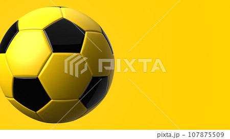 Yellow soccer ball on yellow text space. 107875509