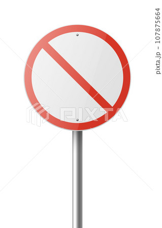 Vector Red and White Round Prohibition Sign Icon. Stop Traffic Sign Frame Closeup Isolated on a White Background. Traffic Road Plate, Sign Design Template, Front View Vector Red and White Round Prohibition Sign Icon. Stop Traffic Sign Frame Closeup Isolated on a White Background. Traffic Road Plate, Sign Design Template, Front View 107875664