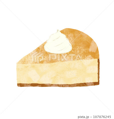 手描き　ホイップ付きチーズケーキのイラスト　テクスチャあり 107876245