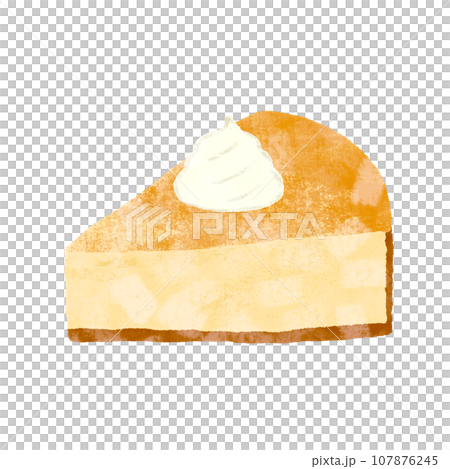 手描き　ホイップ付きチーズケーキのイラスト　テクスチャあり 107876245