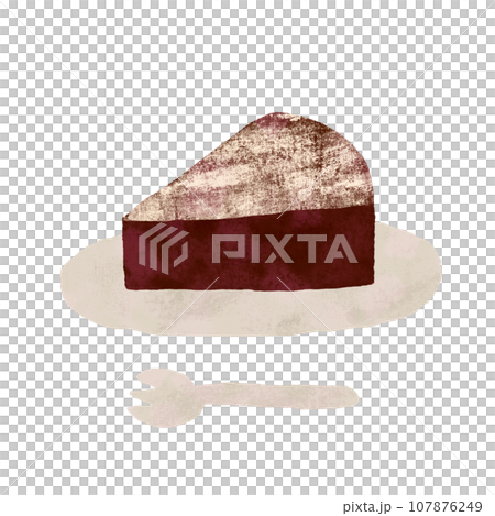 手繪蛋糕巧克力插圖，盤子和叉子套裝，紋理 107876249