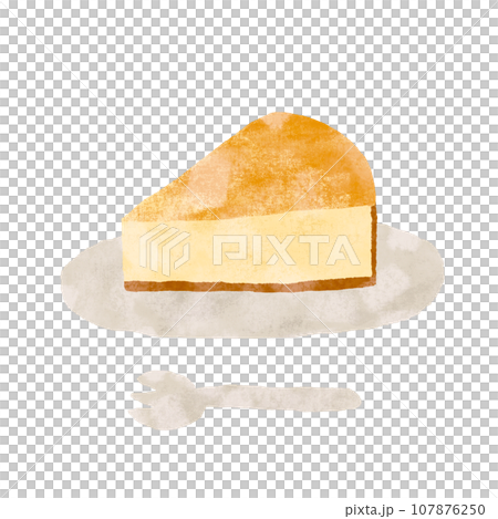 手繪起司蛋糕插圖,盤子和叉子套裝,紋理 手繪起司蛋糕插圖,盤子和叉子套裝,紋理 107876250