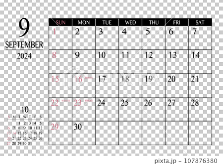 2024年 9月 シンプル書き込みカレンダー 107876380