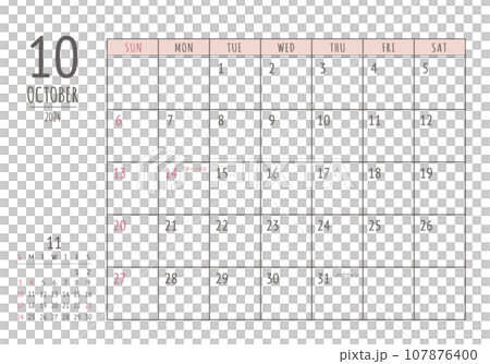 2024年 10月 シンプル書き込みカレンダー 107876400