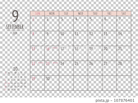 2024年 9月 シンプル書き込みカレンダー 107876401
