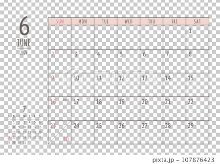 2024年 6月 シンプル書き込みカレンダー 107876423
