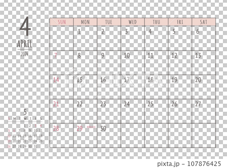 April 2024 Simple writing calendar April 2024 Simple writing calendar 107876425