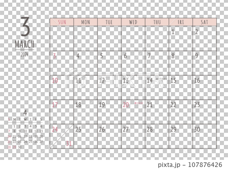 March 2024 Simple writing calendar 107876426