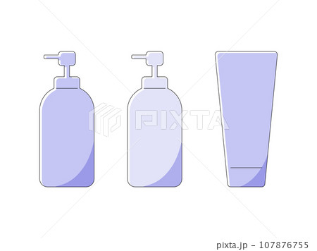 シャンプーセットの商品を並べたイラスト シャンプーセットの商品を並べたイラスト 107876755