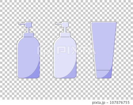 シャンプーセットの商品を並べたイラスト シャンプーセットの商品を並べたイラスト 107876755