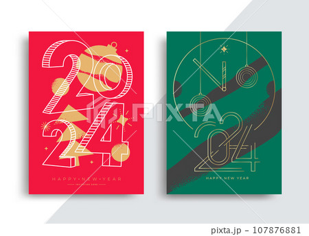 2024 Happy New Year posters set. Christmas card 2024 Happy New Year posters set. Christmas card 107876881