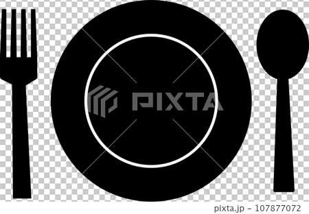 フォーク、スプーン、皿のイラスト 107877072