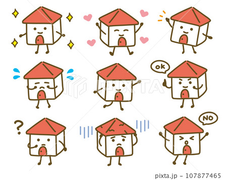 手書きの家のキャラクターのいろんなポーズ&表情セット(ベクター) 手書きの家のキャラクターのいろんなポーズ&表情セット(ベクター) 107877465
