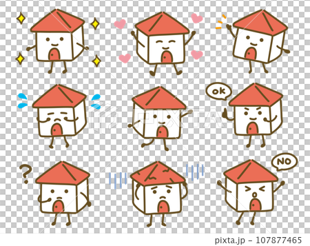 手書きの家のキャラクターのいろんなポーズ&表情セット(ベクター) 手書きの家のキャラクターのいろんなポーズ&表情セット(ベクター) 107877465
