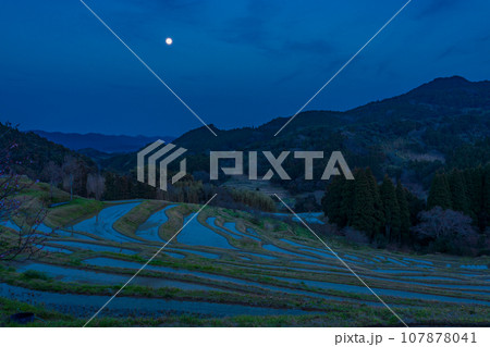 【千葉県】田に水の入った大山千枚田・月夜 107878041
