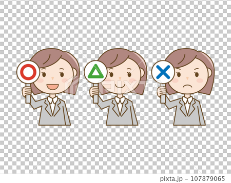 Maru_Batsu_Female office worker giving out a Sankaku tag_Set of women in suits 107879065