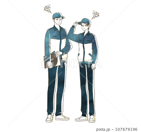 困っている男女の整備士 困っている男女の整備士 107879196