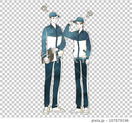 困っている男女の整備士 困っている男女の整備士 107879196