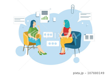 Two young women discussion something, business vector illustration 107880149
