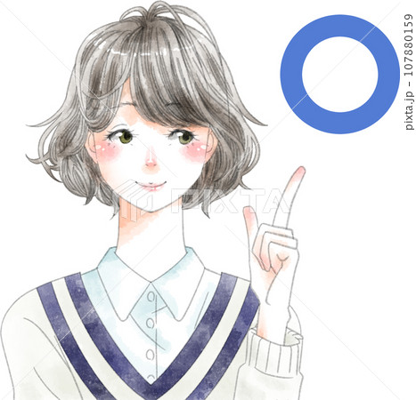 笑顔の女性〇 ボブヘア― 仕草 笑顔の女性〇 ボブヘア― 仕草 107880159