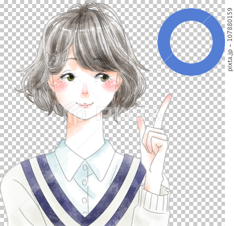 笑顔の女性〇 ボブヘア― 仕草 笑顔の女性〇 ボブヘア― 仕草 107880159