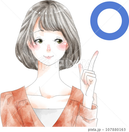 笑顔の女性〇 ボブヘア― 仕草 笑顔の女性〇 ボブヘア― 仕草 107880163