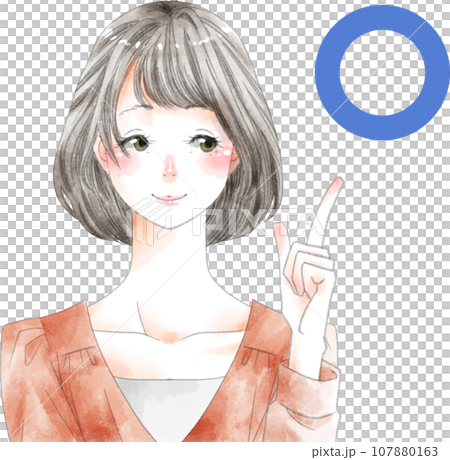 笑顔の女性〇 ボブヘア― 仕草 笑顔の女性〇 ボブヘア― 仕草 107880163