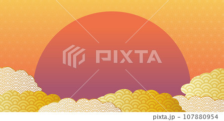 麻の葉模様 橙色と金色の和柄背景イラスト 107880954