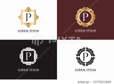 Set of Letter P vintage element symbol, Golden Letter P premium logo design template Set of Letter P vintage element symbol, Golden Letter P premium logo design template 107881889
