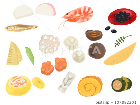 手描きのおせち料理いろいろセット 107882201
