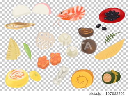 手描きのおせち料理いろいろセット 107882201