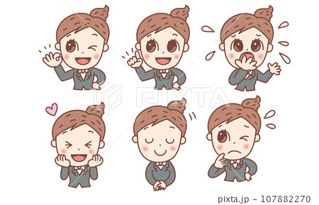 スーツ姿の女性のイラスト 表情セット スーツ姿の女性のイラスト 表情セット 107882270