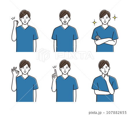 スクラブ姿の男性　よくあるポーズのセット 107882655