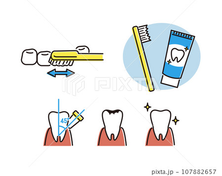 歯ブラシと歯磨き粉とシンプルな歯のイラスト 歯ブラシと歯磨き粉とシンプルな歯のイラスト 107882657