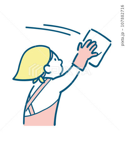 雑巾で拭き掃除をする女性のシンプルなイラスト 雑巾で拭き掃除をする女性のシンプルなイラスト 107882716