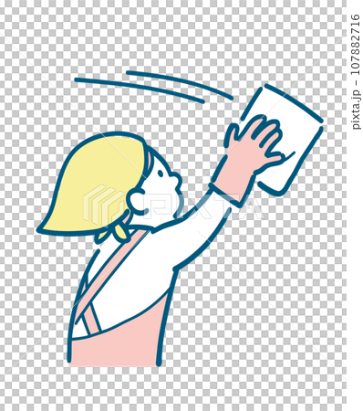 雑巾で拭き掃除をする女性のシンプルなイラスト 雑巾で拭き掃除をする女性のシンプルなイラスト 107882716