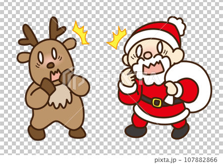 何かに驚くサンタクロースとトナカイのイラスト 107882866
