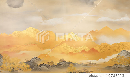 金色の水墨画 風景画のイラスト素材 [107883134] - PIXTA