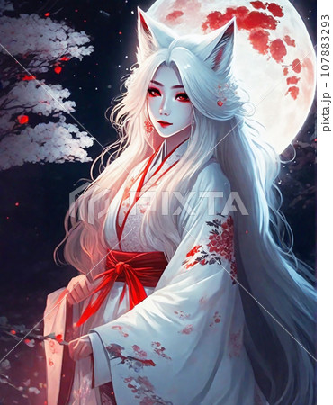White fox woman illustration art (AI generated - Stock