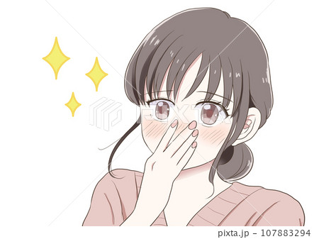 赤面して照れる女性　キラキラ 107883294