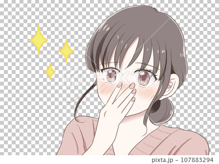 A woman blushing and shy, sparkling A woman blushing and shy, sparkling 107883294