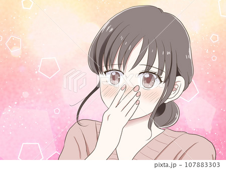 赤面して照れる女性 背景 赤面して照れる女性 背景 107883303