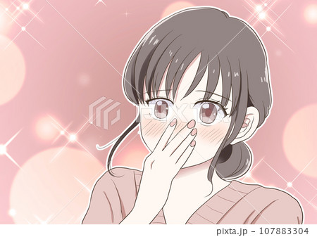 赤面して照れる女性 背景 107883304